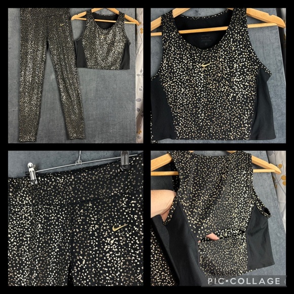 Nike DRI-FIT One Black/Gold Star Leggings & Crop Tank SET Girls Sz XL - Picture 2 of 10